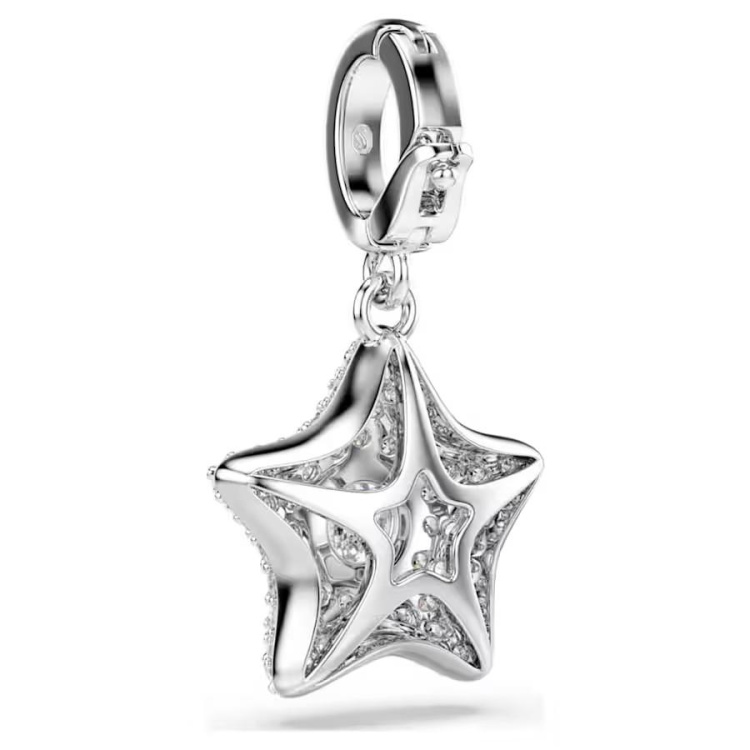 Sublima charm Round cut, Star, White, Rhodium plated